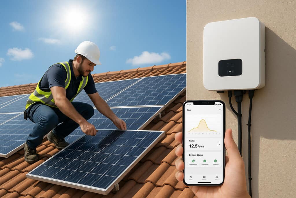 Instalacion de paneles solares con contador y aplicacion para el movil